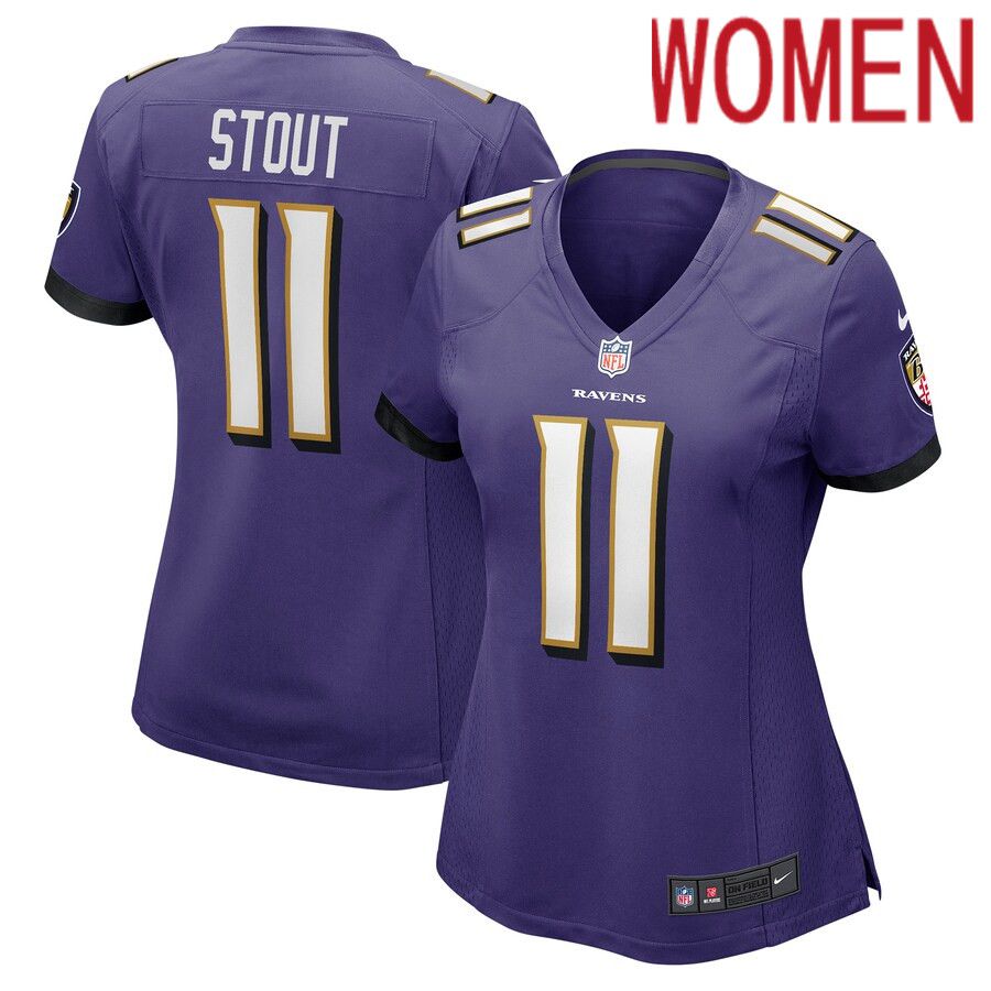 Women Baltimore Ravens #11 Jordan Stout Nike Purple Player Game NFL Jersey